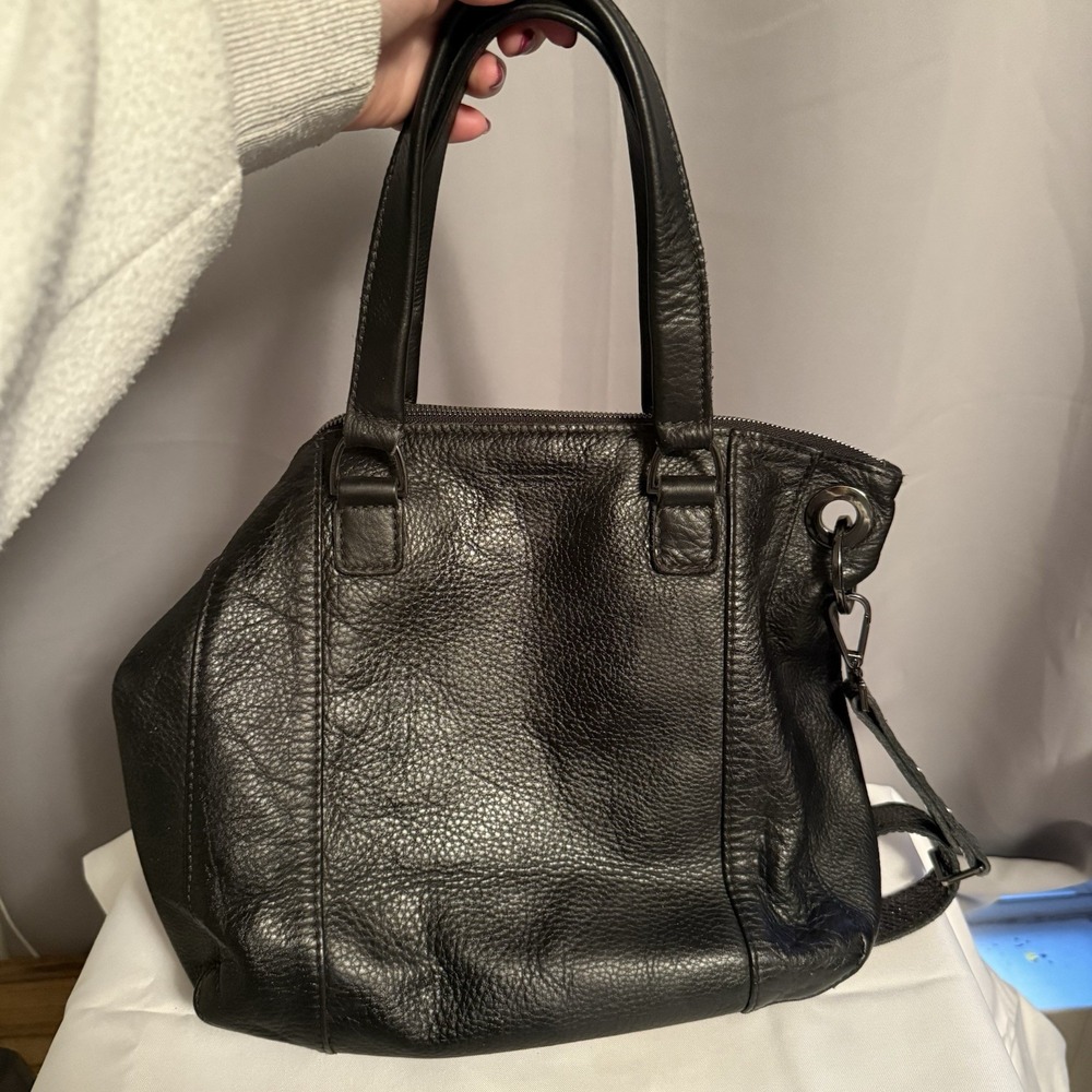Hammitt Black Pebbled Leather Crossbody Tote with Top Handles